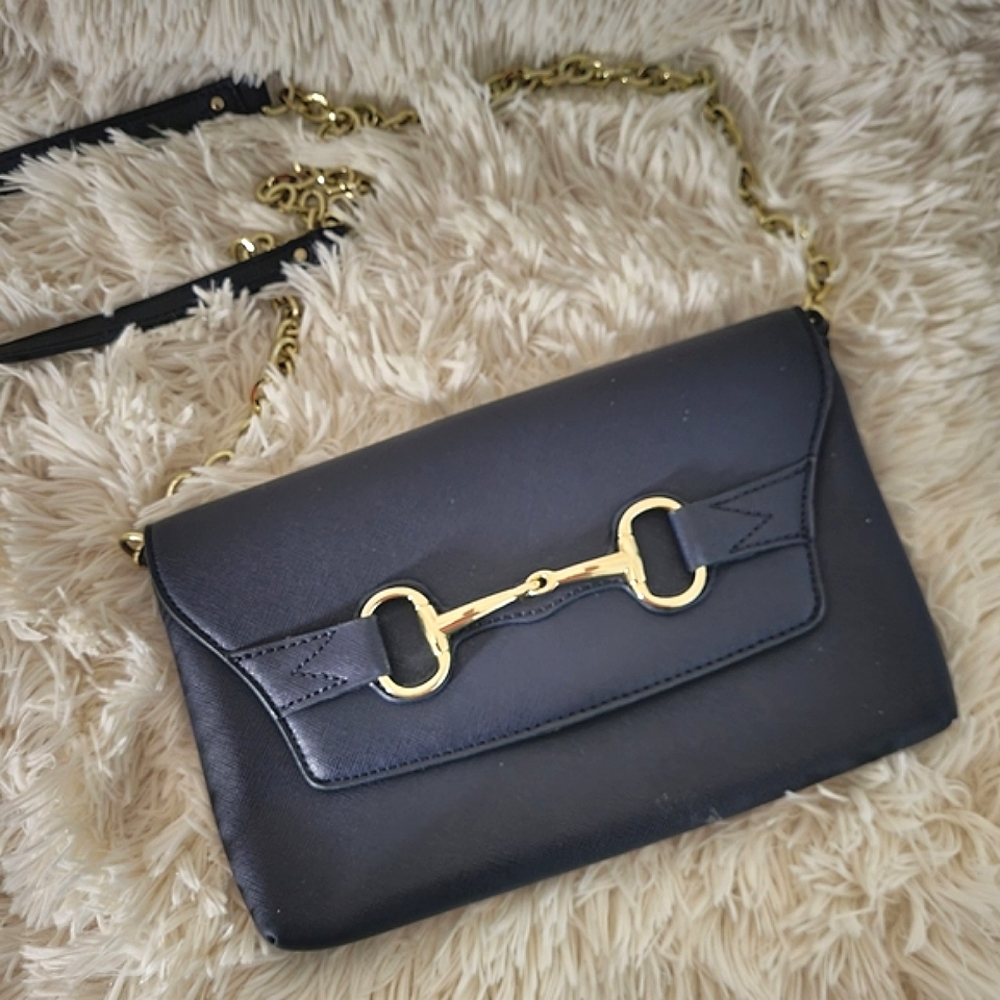 Banana Republic Dark Blue Mini Purse with Gold strap